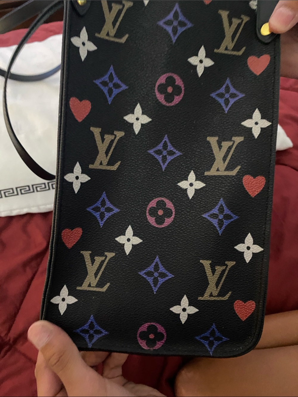 Black Tote with Red, Blue and Pink Heart Graphic - Picture 4 of 7